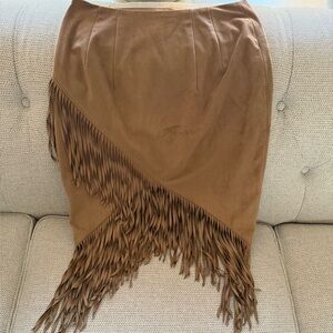 Express Tan Suede Fringe Asymmetrical Skirt
